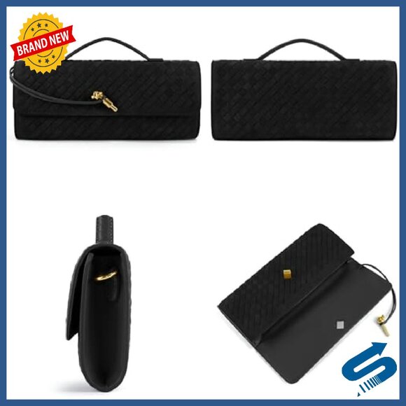 Woven Leather Evening Bag, Adjustable Strap, Formal Satchel Clutch Purse